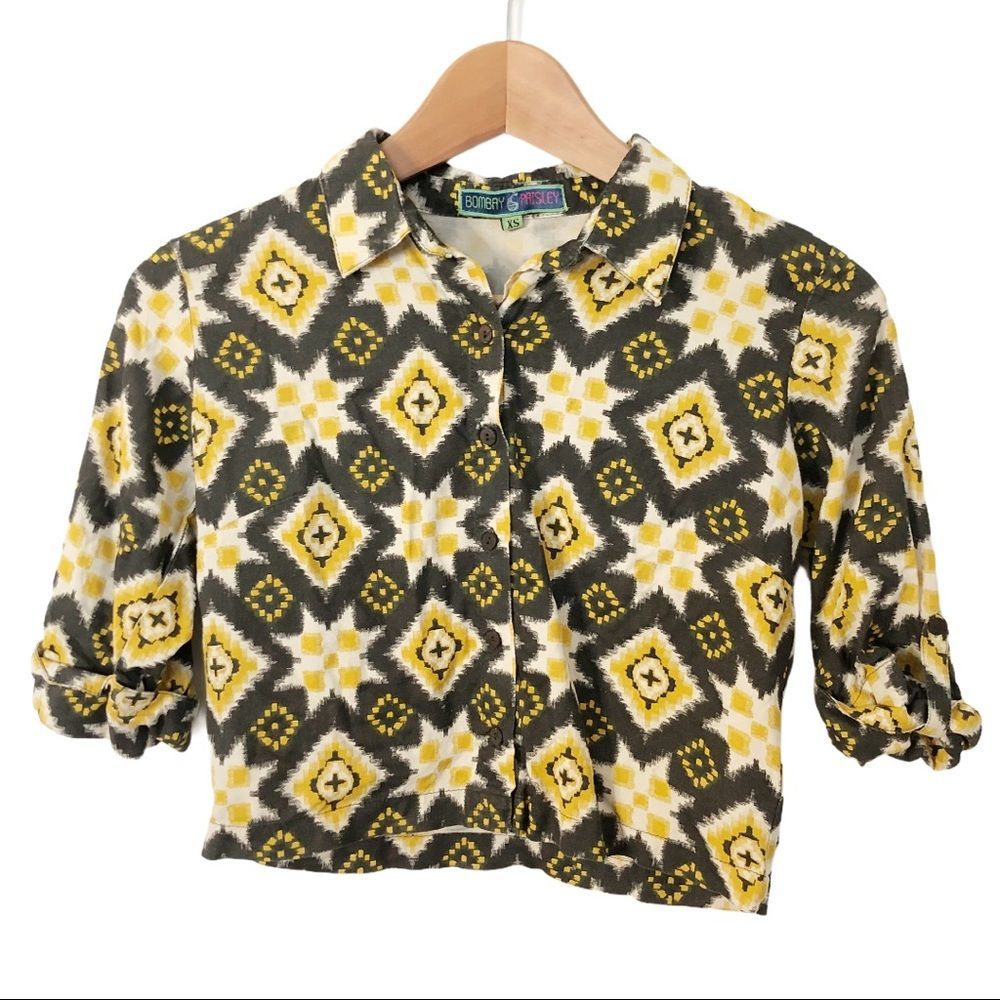 VTG Printed Cropped Button Up Top Size XS